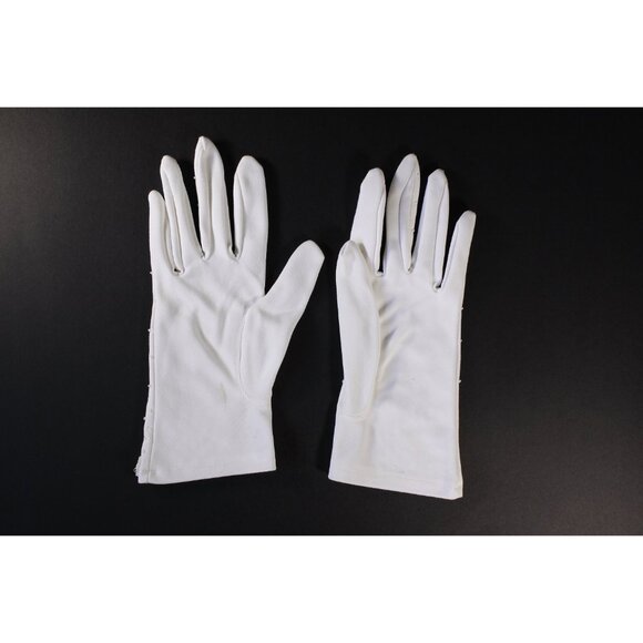 Vintage white beaded short gloves size 7, vintage wedding bridal gloves Nylon - Picture 7 of 9